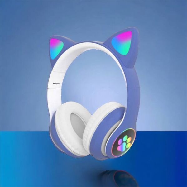 Беспроводные LED наушники с кошачьими ушками CAT STN-28, Стерео наушники с кошачьими ушками. Цвет: синий 00023850 фото