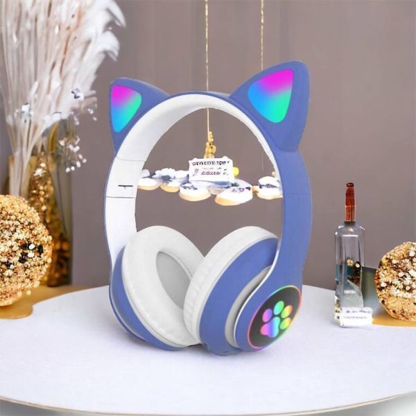 Беспроводные LED наушники с кошачьими ушками CAT STN-28, Стерео наушники с кошачьими ушками. Цвет: синий 00023850 фото