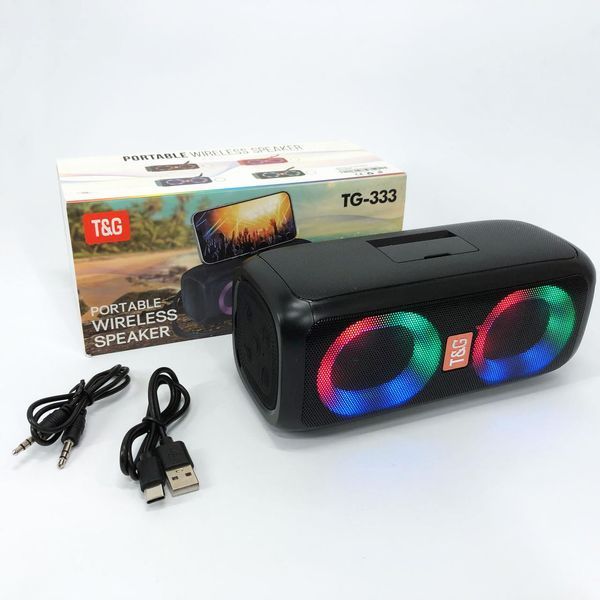 Портативная колонка TG333 2x5W с RGB подсветкой, громкая блютуз колонка. Цвет: черный 00017227 фото
