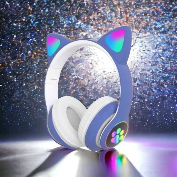 Беспроводные LED наушники с кошачьими ушками CAT STN-28, Стерео наушники с кошачьими ушками. Цвет: синий 00023850 фото