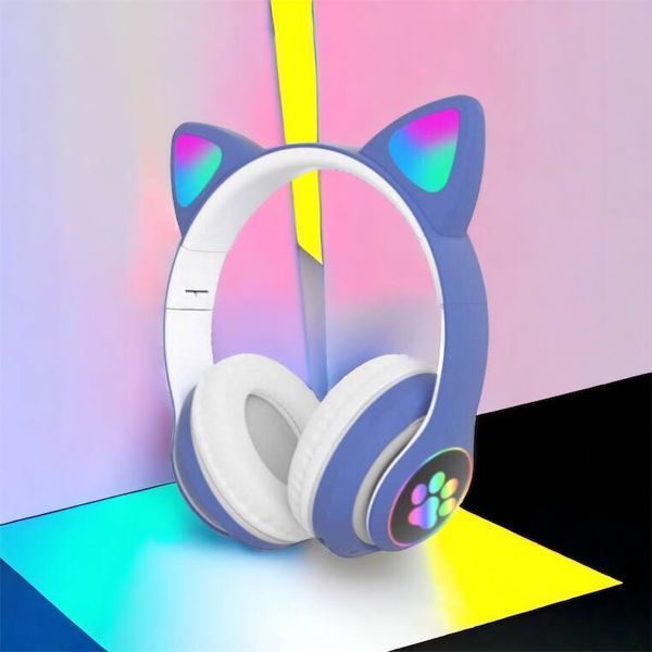 Беспроводные LED наушники с кошачьими ушками CAT STN-28, Стерео наушники с кошачьими ушками. Цвет: синий 00023850 фото