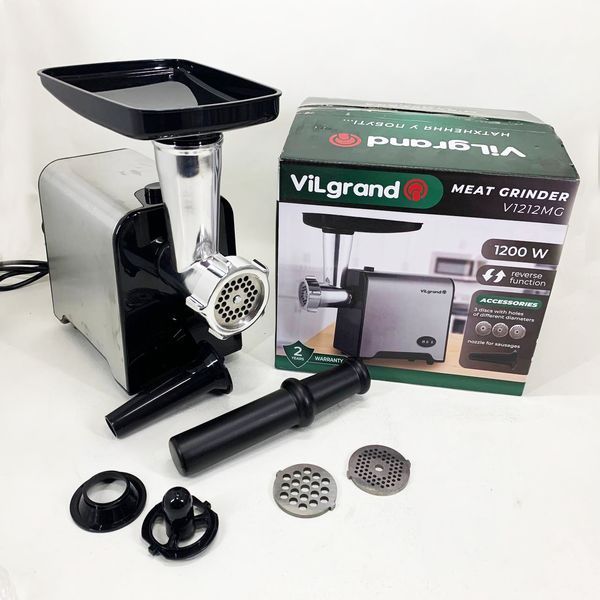 М'ясорубка електрична з нержавіючої сталі VILGRAND V1212MG сталева 1200 Вт 00019387 фото