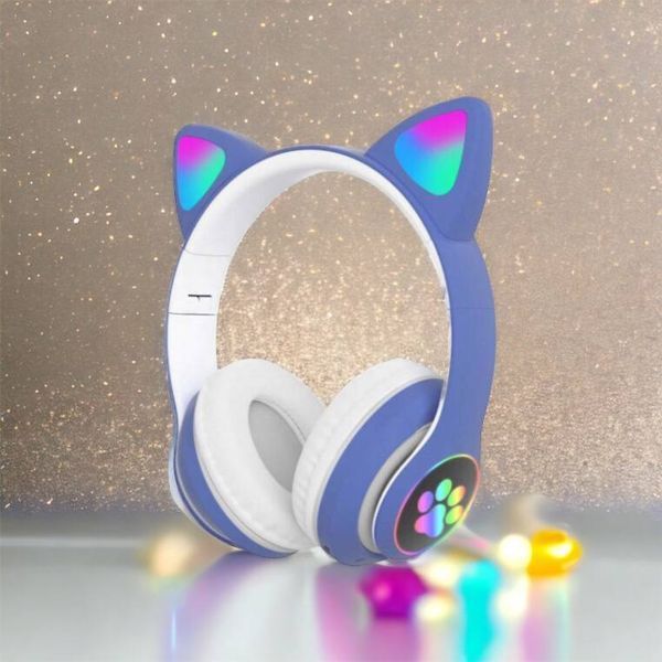 Беспроводные LED наушники с кошачьими ушками CAT STN-28, Стерео наушники с кошачьими ушками. Цвет: синий 00023850 фото