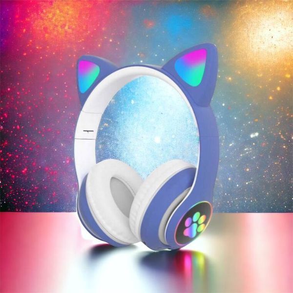 Беспроводные LED наушники с кошачьими ушками CAT STN-28, Стерео наушники с кошачьими ушками. Цвет: синий 00023850 фото