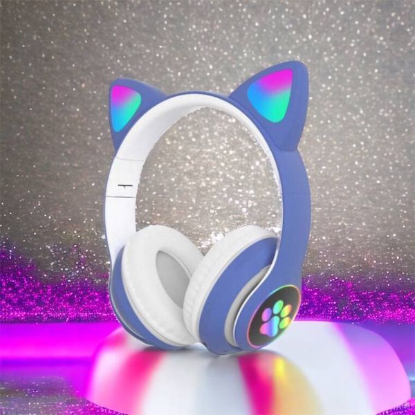 Беспроводные LED наушники с кошачьими ушками CAT STN-28, Стерео наушники с кошачьими ушками. Цвет: синий 00023850 фото