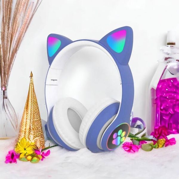Беспроводные LED наушники с кошачьими ушками CAT STN-28, Стерео наушники с кошачьими ушками. Цвет: синий 00023850 фото