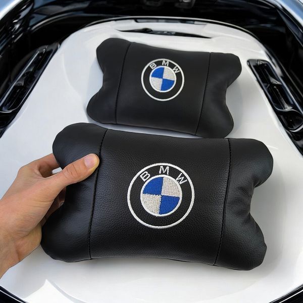 Авто подушки 2 шт &mdash; набор BMW из натуральной кожи, на подголовник в машину, Автомобильная подушка БМВ 00016728 фото