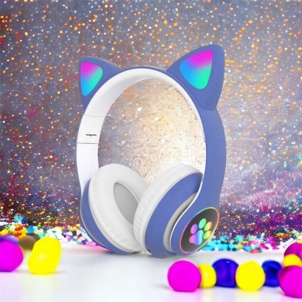 Беспроводные LED наушники с кошачьими ушками CAT STN-28, Стерео наушники с кошачьими ушками. Цвет: синий 00023850 фото