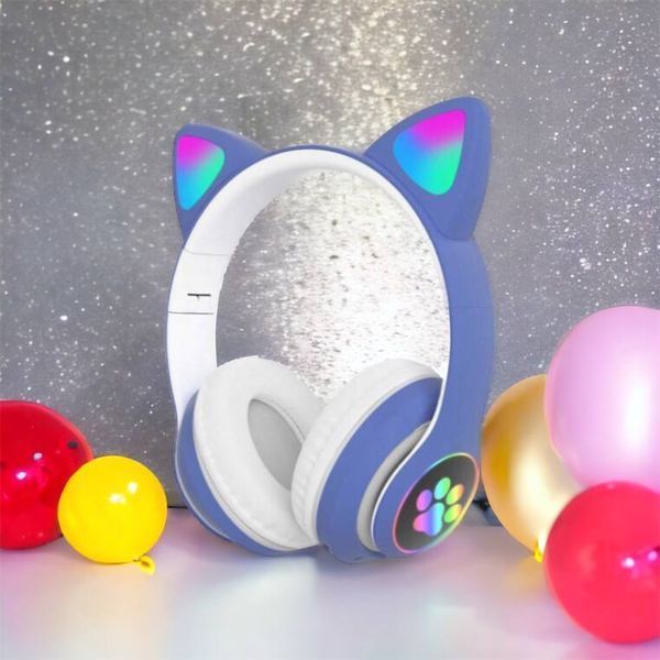 Беспроводные LED наушники с кошачьими ушками CAT STN-28, Стерео наушники с кошачьими ушками. Цвет: синий 00023850 фото