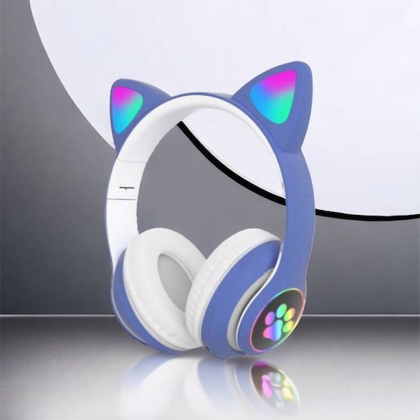 Беспроводные LED наушники с кошачьими ушками CAT STN-28, Стерео наушники с кошачьими ушками. Цвет: синий 00023850 фото