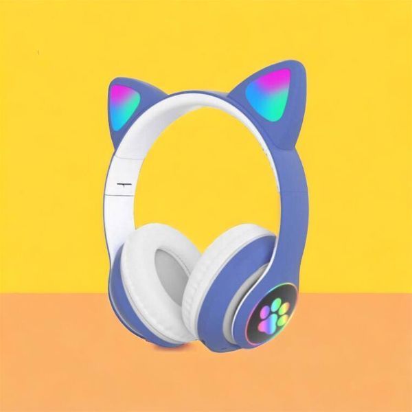 Беспроводные LED наушники с кошачьими ушками CAT STN-28, Стерео наушники с кошачьими ушками. Цвет: синий 00023850 фото