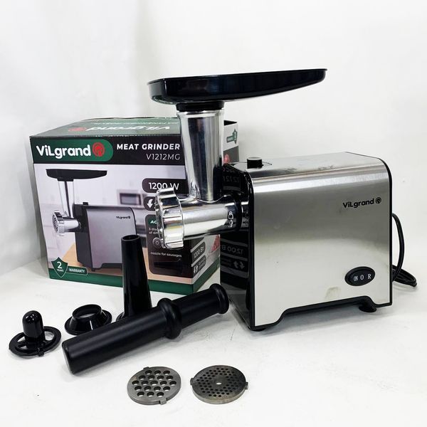 М'ясорубка електрична з нержавіючої сталі VILGRAND V1212MG сталева 1200 Вт 00019387 фото