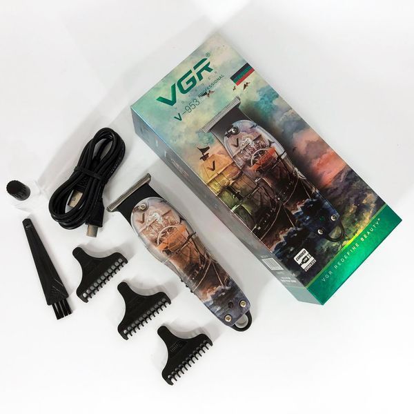 Профессиональный триммер для стрижки волос и бороды VGR V-953 с насадками, окантовочная машинка 00014404 фото