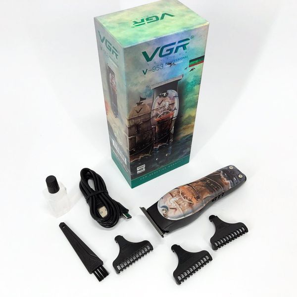 Профессиональный триммер для стрижки волос и бороды VGR V-953 с насадками, окантовочная машинка 00014404 фото