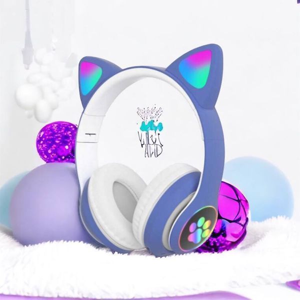 Беспроводные LED наушники с кошачьими ушками CAT STN-28, Стерео наушники с кошачьими ушками. Цвет: синий 00023850 фото
