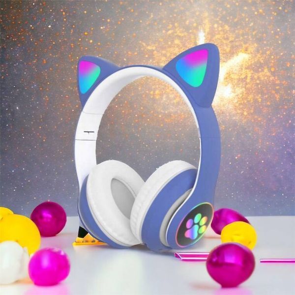 Беспроводные LED наушники с кошачьими ушками CAT STN-28, Стерео наушники с кошачьими ушками. Цвет: синий 00023850 фото