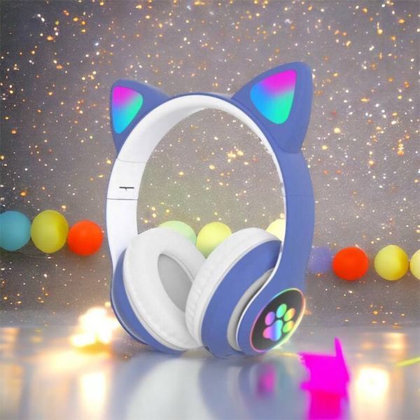 Беспроводные LED наушники с кошачьими ушками CAT STN-28, Стерео наушники с кошачьими ушками. Цвет: синий 00023850 фото