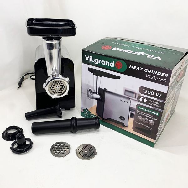 М'ясорубка електрична з нержавіючої сталі VILGRAND V1212MG сталева 1200 Вт 00019387 фото