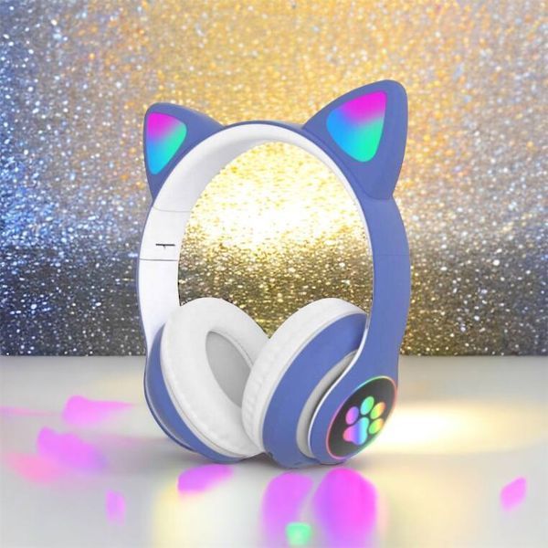 Беспроводные LED наушники с кошачьими ушками CAT STN-28, Стерео наушники с кошачьими ушками. Цвет: синий 00023850 фото