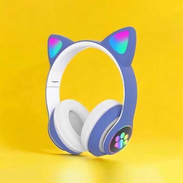 Беспроводные LED наушники с кошачьими ушками CAT STN-28, Стерео наушники с кошачьими ушками. Цвет: синий 00023850 фото