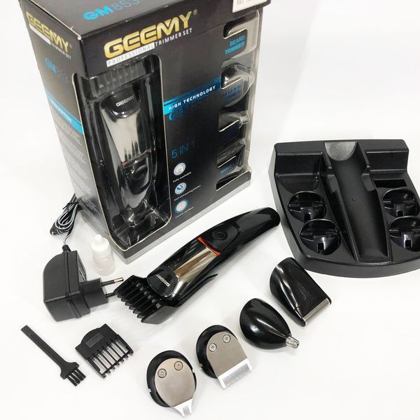 Машинка для стрижки 5в1 Geemy GM-853 стайлер, бритва, триммер на аккумуляторе нержавеющая сталь 6 насадок 00014514 фото