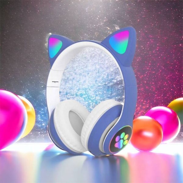 Беспроводные LED наушники с кошачьими ушками CAT STN-28, Стерео наушники с кошачьими ушками. Цвет: синий 00023850 фото