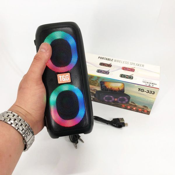 Портативная колонка TG333 2x5W с RGB подсветкой, громкая блютуз колонка. Цвет: черный 00017227 фото