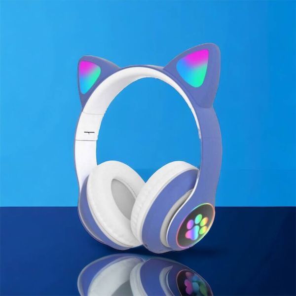 Беспроводные LED наушники с кошачьими ушками CAT STN-28, Стерео наушники с кошачьими ушками. Цвет: синий 00023850 фото