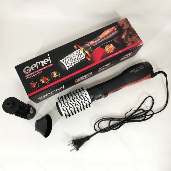 Фен Щітка Gemei Gm-4828 Браш Стайлер гребінець Для Брашинга, Фен щітка 3 в 1, Фен браш Gemei 00014350 фото