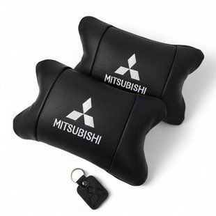 Подушки Mitsubishi из натуральной кожи, Автоподушки на подголовник + кожаный брелок с логотипом. 00016883 фото