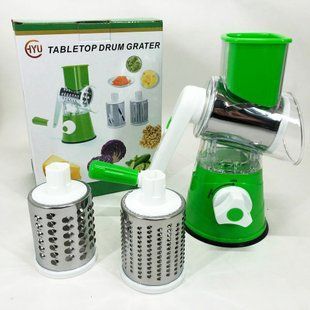 Овочерізка мультислайсер Tabletop Drum Grater Kitchen Master Терка для овочів та фруктів 3 насадки. Колір: зелений 00020291 фото