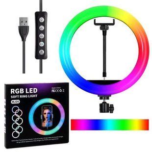 Кольцевая светодиодная лампа RGB LED RING MJ26 26 см с держателем телефона, кольцевая лампа большая 00022845 фото