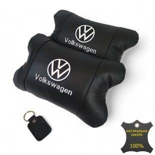 Набор подушек 2шт в авто Volkswagen из натуральной кожи, на подголовник в машину, Автомобильная подушка 00016729 фото