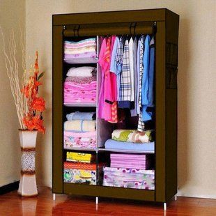 Шкаф складной тканевый STORAGE WARDROBE KM-105 на 2 секции | Шкаф разборный из ткани | органайзер для одежды (106х45х170). Цвет: коричневый 00013513 фото