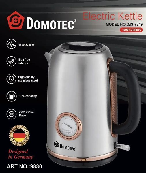 Електрочайник з термометром та корпусом з нержавіючої сталі Domotec MS 7849 00021145 фото