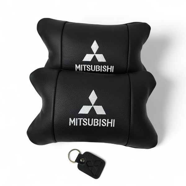 Подушки Mitsubishi з натуральної шкіри, Автоподушки на підголовник + шкіряний брелок з логотипом 00016883 фото
