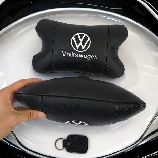 Набор подушек 2шт в авто Volkswagen из натуральной кожи, на подголовник в машину, Автомобильная подушка 00016729 фото