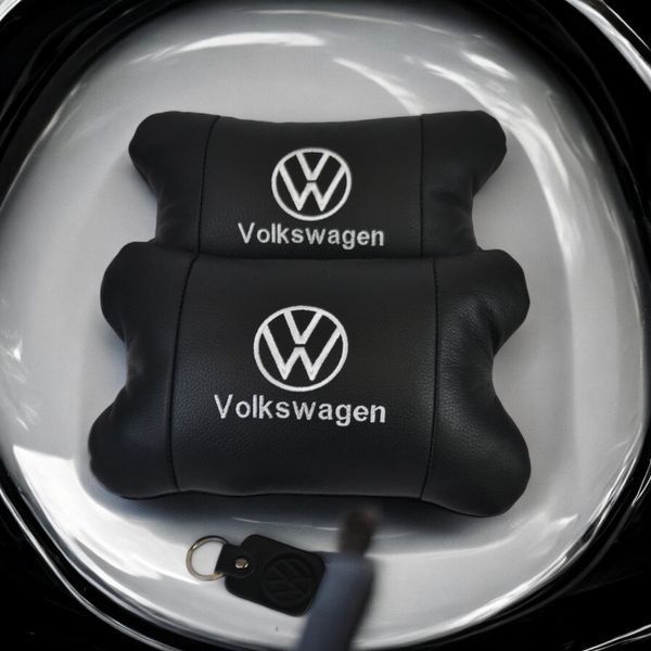 Набор подушек 2шт в авто Volkswagen из натуральной кожи, на подголовник в машину, Автомобильная подушка 00016729 фото
