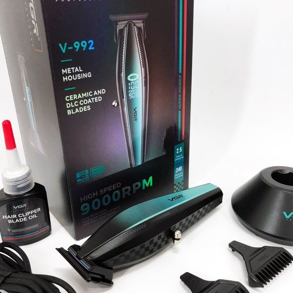 Машинка для стрижки волос с мощным мотором XPRO VGR V-992 GREEN с насадками 1-2-3 мм 00014569 фото