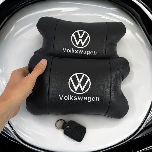 Набор подушек 2шт в авто Volkswagen из натуральной кожи, на подголовник в машину, Автомобильная подушка 00016729 фото