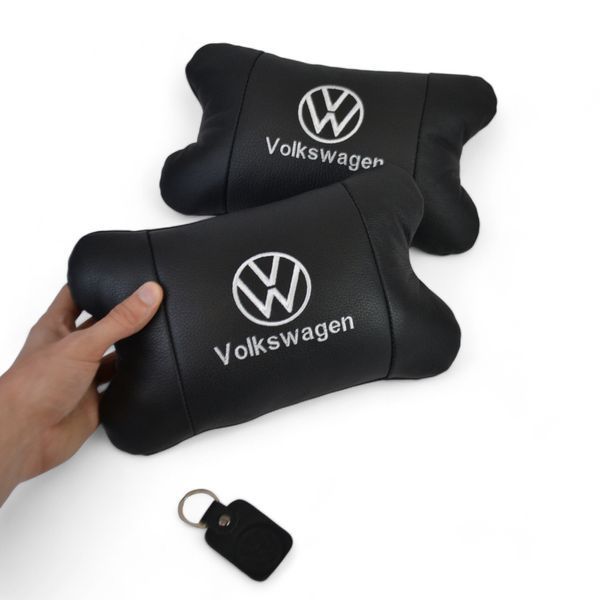 Набор подушек 2шт в авто Volkswagen из натуральной кожи, на подголовник в машину, Автомобильная подушка 00016729 фото