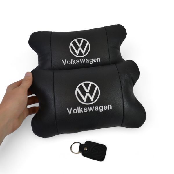 Набор подушек 2шт в авто Volkswagen из натуральной кожи, на подголовник в машину, Автомобильная подушка 00016729 фото