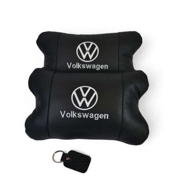 Набор подушек 2шт в авто Volkswagen из натуральной кожи, на подголовник в машину, Автомобильная подушка 00016729 фото