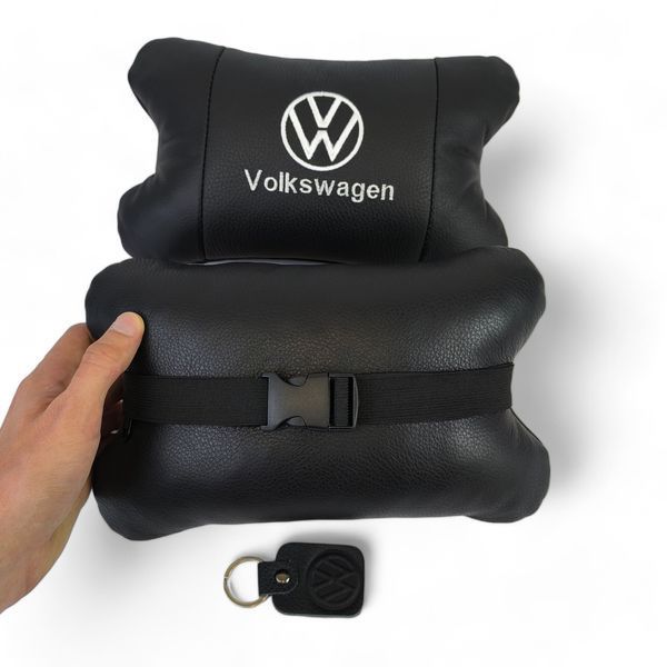 Набор подушек 2шт в авто Volkswagen из натуральной кожи, на подголовник в машину, Автомобильная подушка 00016729 фото