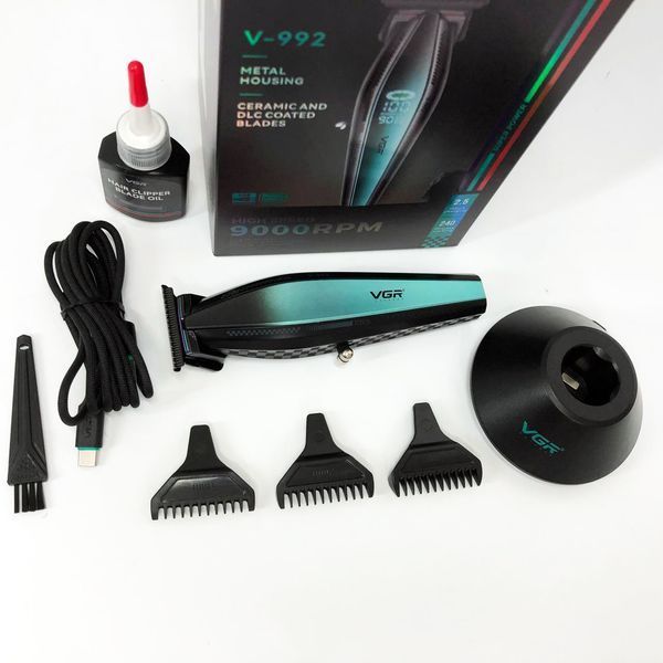 Машинка для стрижки волос с мощным мотором XPRO VGR V-992 GREEN с насадками 1-2-3 мм 00014569 фото