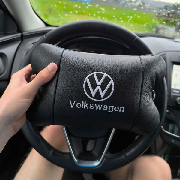 Набор подушек 2шт в авто Volkswagen из натуральной кожи, на подголовник в машину, Автомобильная подушка 00016729 фото