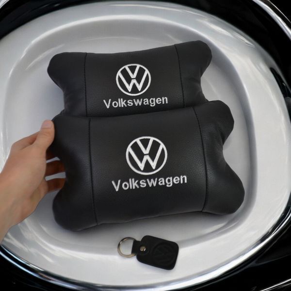 Набор подушек 2шт в авто Volkswagen из натуральной кожи, на подголовник в машину, Автомобильная подушка 00016729 фото
