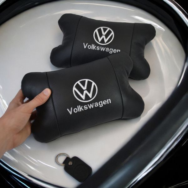 Набор подушек 2шт в авто Volkswagen из натуральной кожи, на подголовник в машину, Автомобильная подушка 00016729 фото
