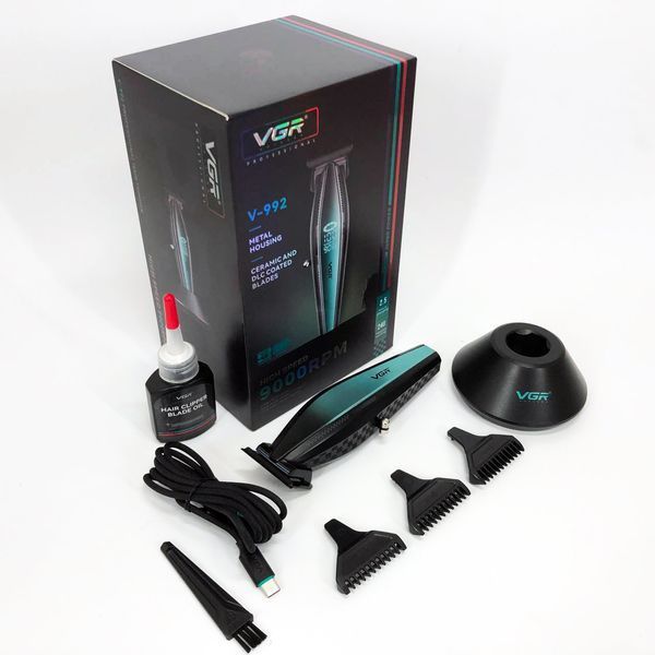 Машинка для стрижки волос с мощным мотором XPRO VGR V-992 GREEN с насадками 1-2-3 мм 00014569 фото
