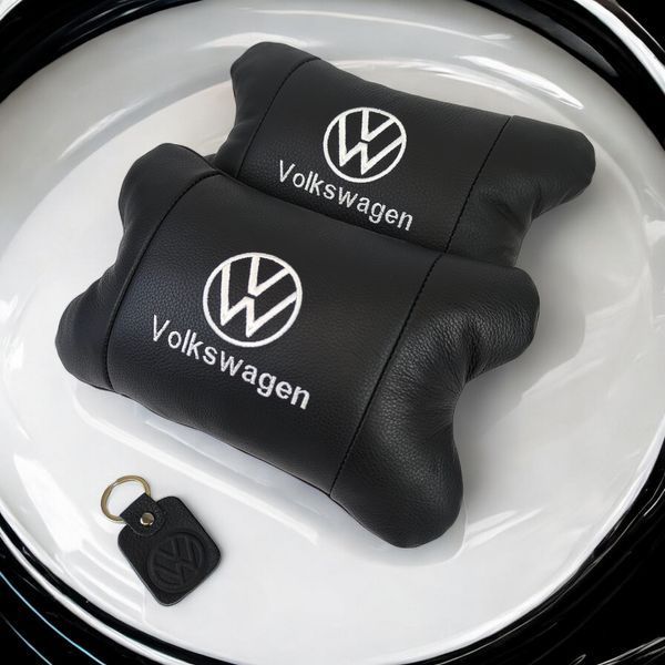 Набор подушек 2шт в авто Volkswagen из натуральной кожи, на подголовник в машину, Автомобильная подушка 00016729 фото